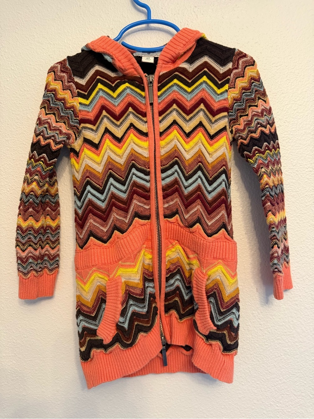 Girls Missoni Multicolor Chevron Knit Zip-Up